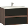 Тумба VITRA METROPOLE 80 см с раковиной INFINIT из искусственного камня, c 2-мя ящиками, цвет сливовое дерево, фасад черное акриловое стекло 58181